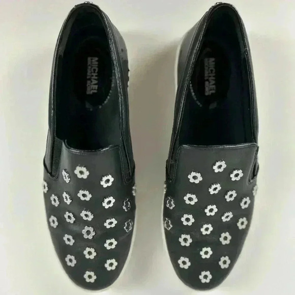 Michael Kors Keaton Slip On Sneaker metallic Floral toe Leather Black-Size 8 - Picture 1 of 13